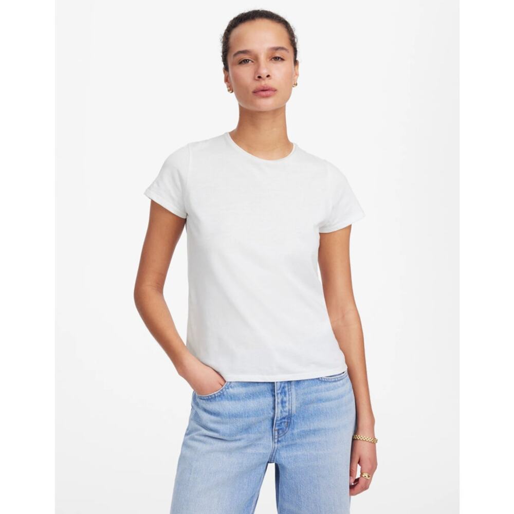 Madewell Essential Slim Tee WMNS S White Lightweight Cotton Stretch Short Sleeve